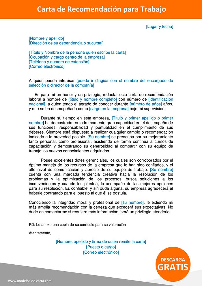Modelo De Carta De Recomendaci n Laboral Formato Word