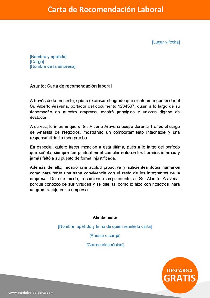 Ejemplo De Carta De Recomendaci n Laboral Plantillas En Pdf Y Word My 